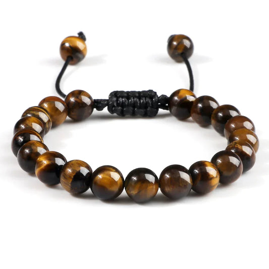 8mm Tiger Eye Stone Beads Bracelet – Adjustable Braided Rope Yoga Healing Bangle