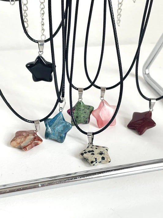 Trend Natural Stone Hexagon Crystal Pendant Necklace – Rose Quartz, Opal, Fluorite, Lapis & More